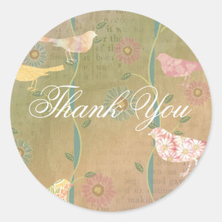Pastel Bloemvogels Dank u ronde Sticker