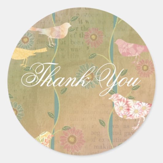 Pastel Bloemvogels Dank u ronde Sticker (Voorkant)