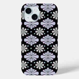 Pastel bloemvormen op een zwarte achtergrond iPhone 15 case