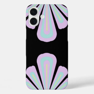 Pastel bloemvormen op een zwarte achtergrond iPhone 16 plus hoesje