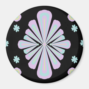Pastel bloemvormen op een zwarte achtergrond magneet