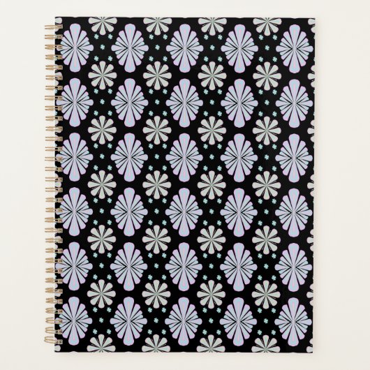 Pastel bloemvormen op een zwarte achtergrond planner (Voorkant)