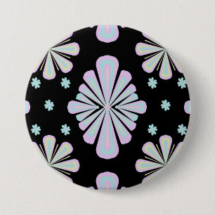 Pastel bloemvormen op een zwarte achtergrond ronde button 7,6 cm