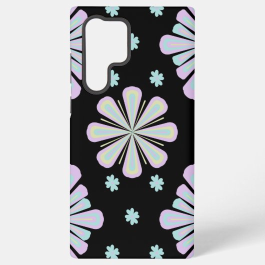 Pastel bloemvormen op een zwarte achtergrond samsung galaxy hoesje (Achterkant)