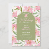 Pastel bloesem lelie roze groene verjaardag kaart (Voorkant)