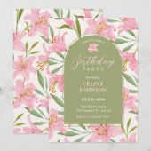 Pastel bloesem lelie roze groene verjaardag kaart (Voorkant / Achterkant)