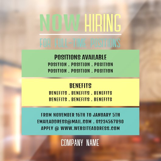 Pastel blokkeert vacature Recruitment Adverteren Raamsticker (Vel 2)