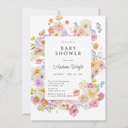 Pastel Bloom Bloemen Baby shower Kaart (Voorkant)