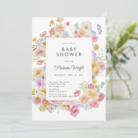 Pastel Bloom Bloemen Baby shower Kaart (Staand voorkant)