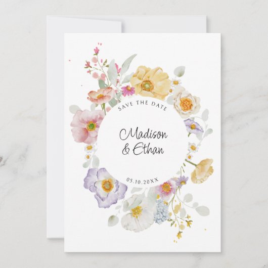 Pastel Bloom Bloemen Krans Bruiloft Save The Date (Voorkant)