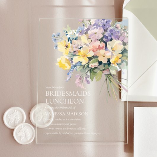 Pastel Bloom Boeket Bruidsmeisjes Luncheon Chic Acryl Uitnodigingen