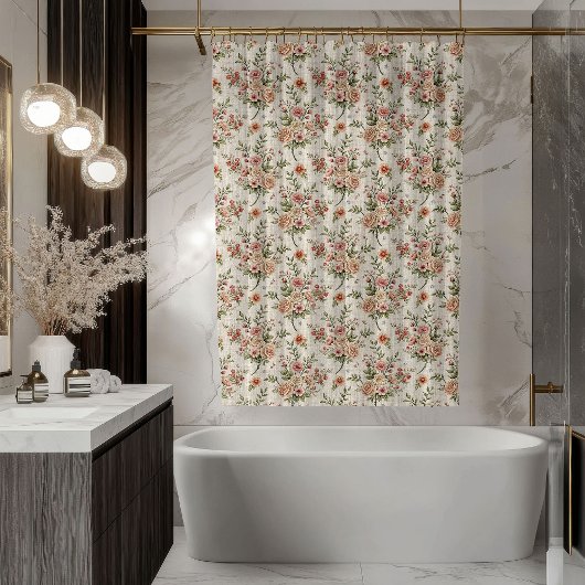 Pastel Bloom Curtain –Shabby Chic Bathroom Accent Douchegordijn