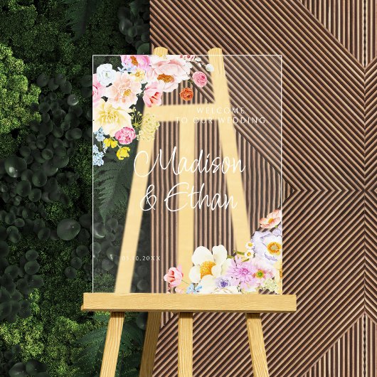Pastel Bloom Floral Wedding Welcome Acryl Bord
