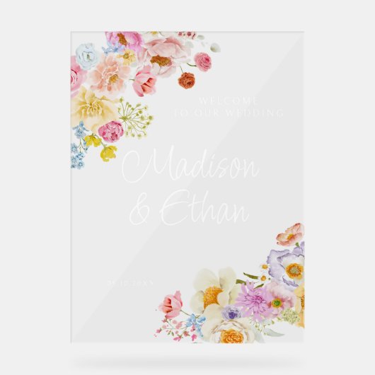 Pastel Bloom Floral Wedding Welcome Acryl Bord (Voorkant)