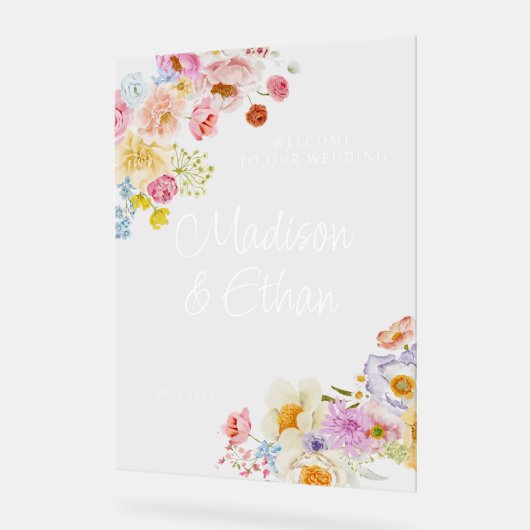 Pastel Bloom Floral Wedding Welcome Acryl Bord (Hoek)