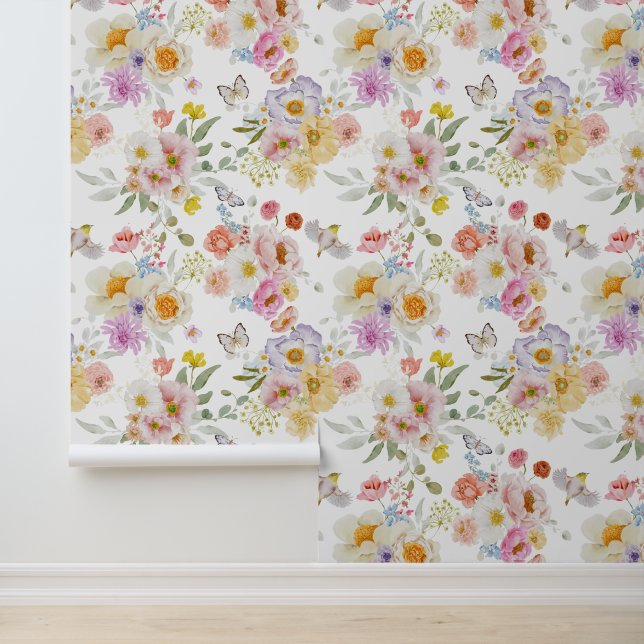 Pastel Bloom Kleurrijke Bloemen Behang (Applicatie)
