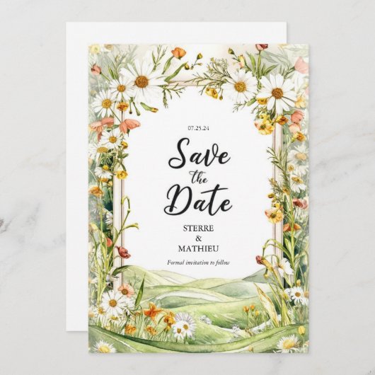 Pastel Bloom Wildflower Bruiloft Save The Date (Voorkant / Achterkant)