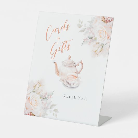 Pastel Blooms Bruids Tea Party Kaarten en geschenk Reclamebord Met Voetstuk (Voorkant)