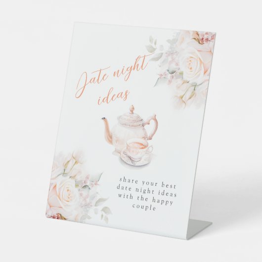 Pastel Blooms Vrijgezellenfeest Date Night Ideeën Reclamebord Met Voetstuk (Voorkant)