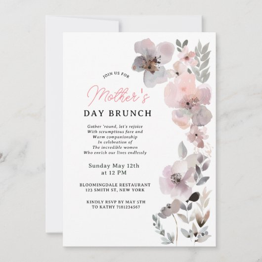 Pastel Blooms Waterverf Botanische Moederdag Kaart (Voorkant)