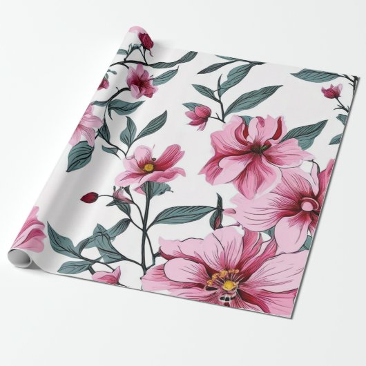 Pastel Blooms Waterverf Cadeaupapier (Uitgerold)