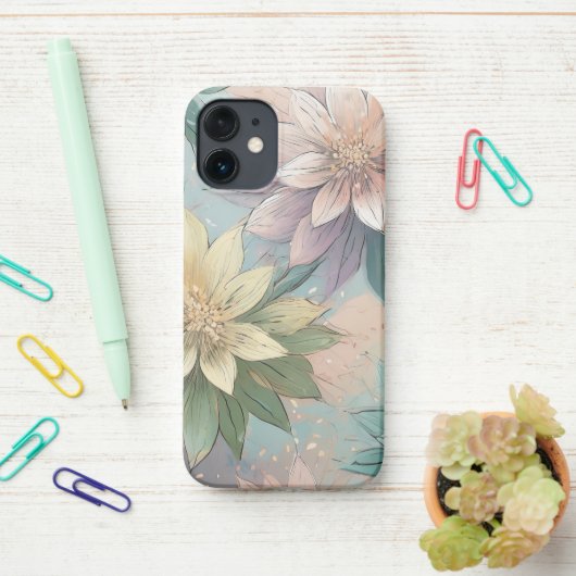 Pastel Blossom Burst: Bloemen explosie patroon iPhone Hoesje (Op bureau)