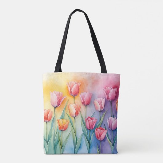 Pastel Blossom Tulpen Canvas tas (Achterkant)