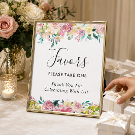 Pastel Blozende Bloemen Bruiloft Favorieten Bord Poster
