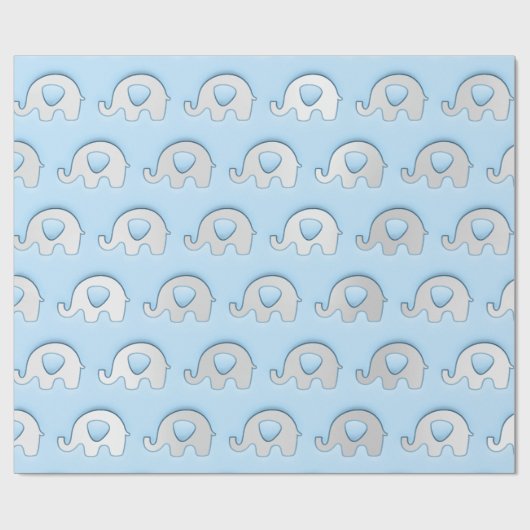 Pastel Blu Grey Olifanten Baby shower Princess Boy Cadeaupapier (Vlak)