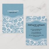 Pastel Blu & Wit  Bloemen Damask-Gepersonaliseerd Visitekaartje (Voorkant / Achterkant)