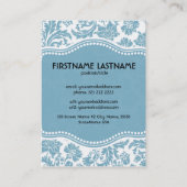 Pastel Blu & Wit  Bloemen Damask-Gepersonaliseerd Visitekaartje (Achterkant)