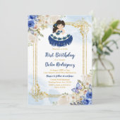 Pastel Blue 4 First Birthday Mexican Girl Kaart (Staand voorkant)