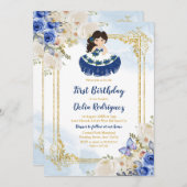 Pastel Blue 4 First Birthday Mexican Girl Kaart (Voorkant / Achterkant)