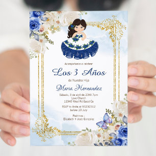Pastel Blue 4 Mexican Girl Tres Anos Invitacion Kaart