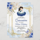Pastel Blue 4 Quinceañera Mexicaanse uitnodiging (Voorkant / Achterkant)