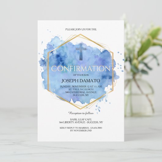 Pastel Blue Abstract-religieuze uitnodiging (Staand voorkant)