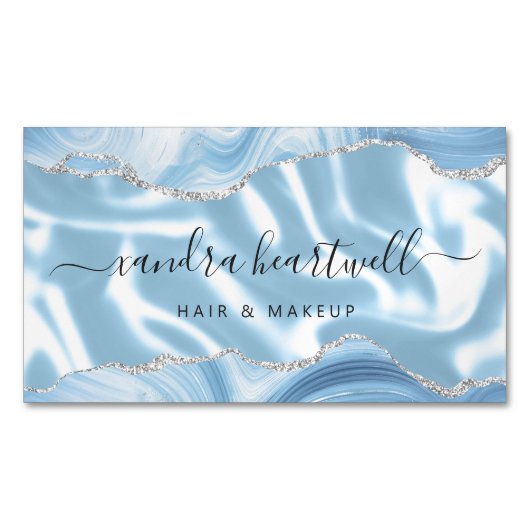 Pastel Blue Agaat Gold Glitter Luxe Magnetisch Visitekaartje (Voorkant)