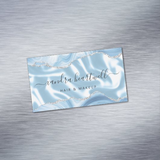 Pastel Blue Agaat Gold Glitter Luxe Magnetisch Visitekaartje (Voorbeeld)