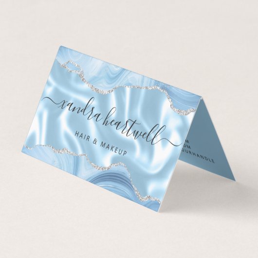 Pastel Blue Agaat Silver Glitter Luxe Visitekaartje (Voorkant)