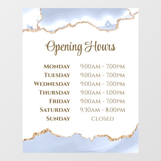 Pastel Blue Agate-openingstijden venster Cling Raamsticker (Vel)