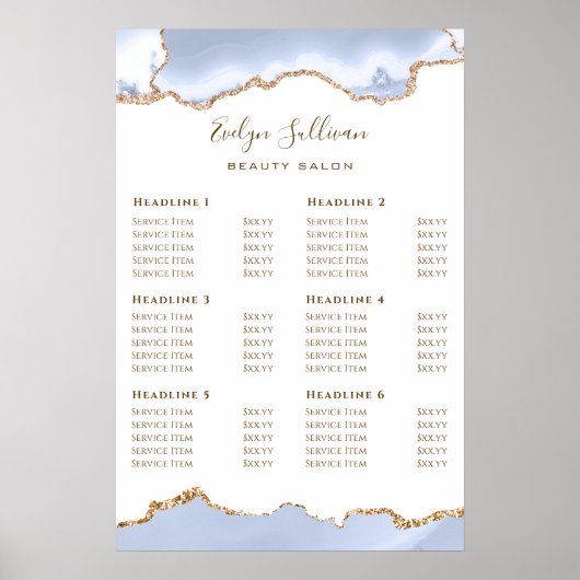 Pastel Blue Agate Price List Poster (Voorkant)