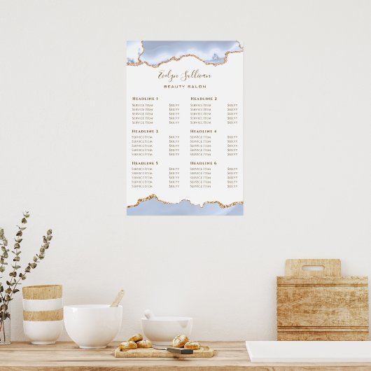 Pastel Blue Agate Price List Poster (Keuken)