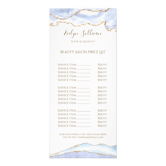 pastel blue agate price list rack - kaart (Voorkant)