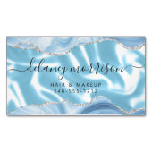 Pastel Blue Agate Silver Glitter Luxury Magnetisch Visitekaartje (Voorkant)