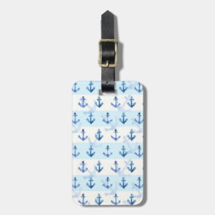 Pastel Blue Anchor Pattern Bagagelabel