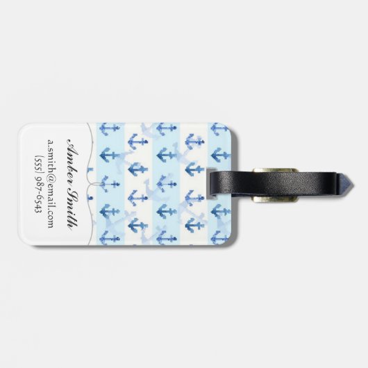 Pastel Blue Anchor Pattern Bagagelabel (Achterkant horizontaal)