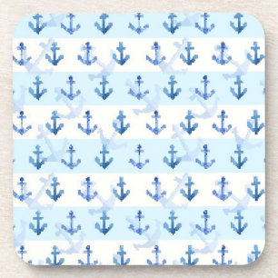Pastel Blue Anchor Pattern Bier Onderzetter