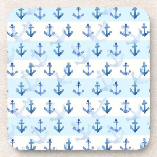 Pastel Blue Anchor Pattern Bier Onderzetter (Voorkant)