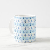 Pastel Blue Anchor Pattern Koffiemok (Voorkant links)