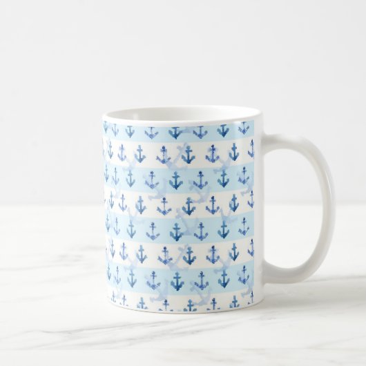 Pastel Blue Anchor Pattern Koffiemok (Rechts)